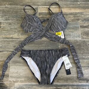 Striped Black and White Women's Bikini Set